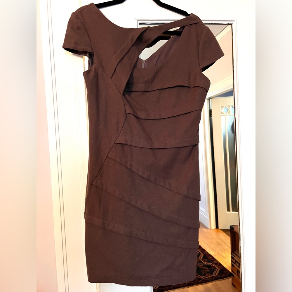 Tata Jolie cap sleeve brown wool mini-dress, M/8 NWT